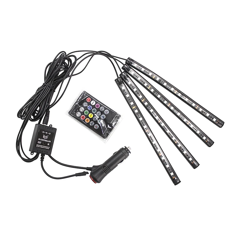

4 in1 Wireless Control Car Flexible Floor Neon Light Door Lamp Cigarette With Remote Controller Car RGB LED Strip Foot Light