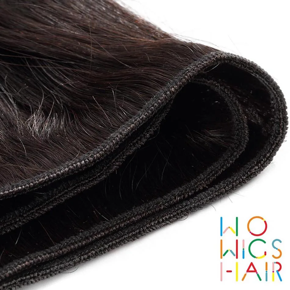 WoWigs волос перуанский волосы remy прямые 3 Связки дело с топ синтетическое закрытие шнурка/Фронтальная натуральный цвет 1B