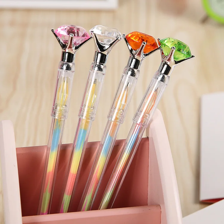 

4pcs/lot Korea stationery Rainbow diamond fluorescent pen Water color Gel pen 6 color in 1 refill Colorful flash gel pen