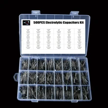 Capacitador eletrolítico de alumínio, 500 pçs/lote uf-0.1uf 24 valores 16-50v mix eletrolítico capacitador sortido kit e caixa de armazenamento