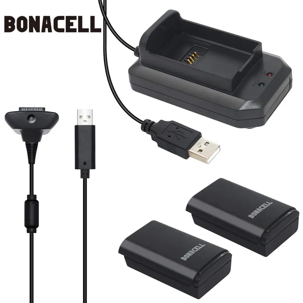 Аккумулятор Bonacell 2x2200 мАч + зарядный кабель для Xbox 360 беспроводные игровые