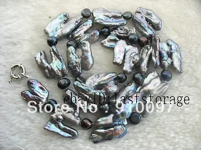free shipping >>>freshwater pearl blak biwa reborn keshi necklace 22" nature
