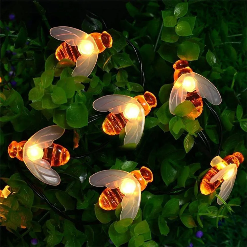 

15ft String Light 5.8M 30 LED Solar String Honey Bee Shape Warm Light Garden Decoration Waterproof Creative Tree Haning Lights