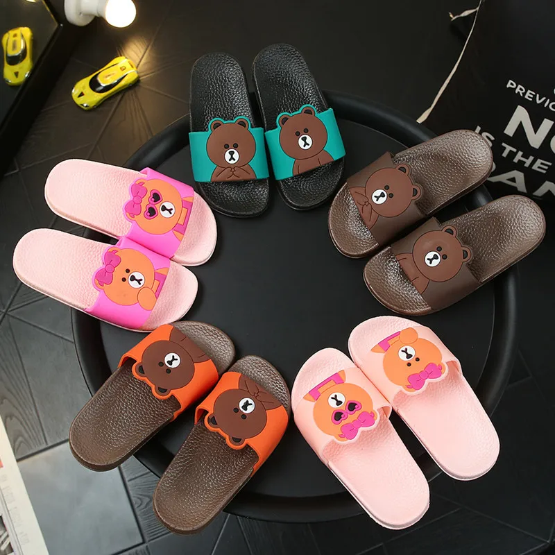 Us 8 38 16 Off Cartoon Bear Kids Indoor Slippers Toddler Boys Girls Summer Home Flip Flop Baby Bedroom Shoes Children Beach Wear Sandals In Slippers