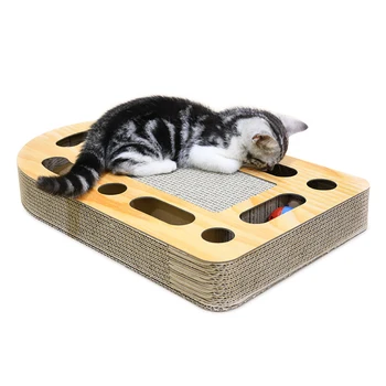 

Cat Corrugated Scratch Board with Bells Pad Scratcher Bed Mat Interactive Training Toy Cat Grinding Claws Protecting Furniture