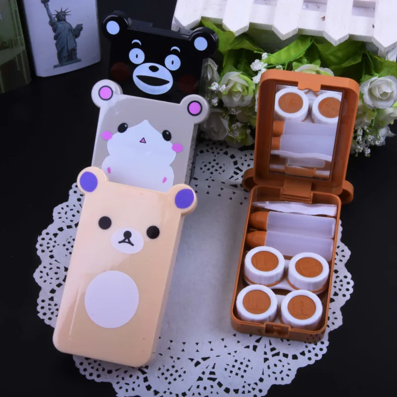 

Cartoon Bear 2Pairs Contact Lenses Case Kit With Mirror Travel Lenses Box Color Eye Contacet Lens Box Container For Lenses