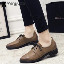 Женская однотонная кожаная обувь; повседневная обувь на плоской подошве; женские туфли-оксфорды; Школьные Туфли-Дерби с острым носком; женские теннисные лоферы на низком каблуке