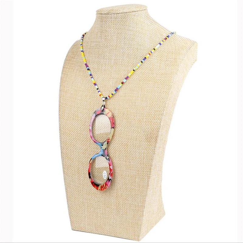 

New Arrival Fashional Pendant Necklace Glasses Hang Neck Colorful Plastic Frame Diopter1.5 2.0Glasses Woman Glasses Presbyopia
