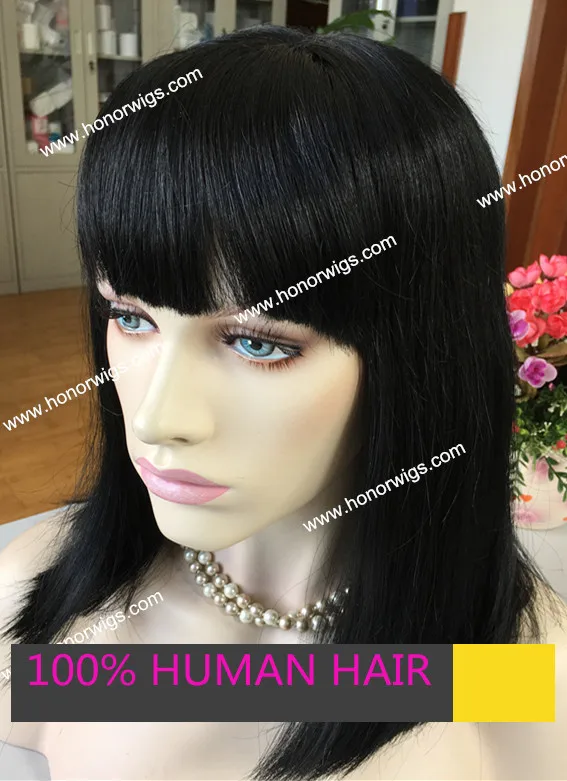 

BOB style full lace wig jet black color with bang straight hair bob wig glueless full lace wig F871 in stock