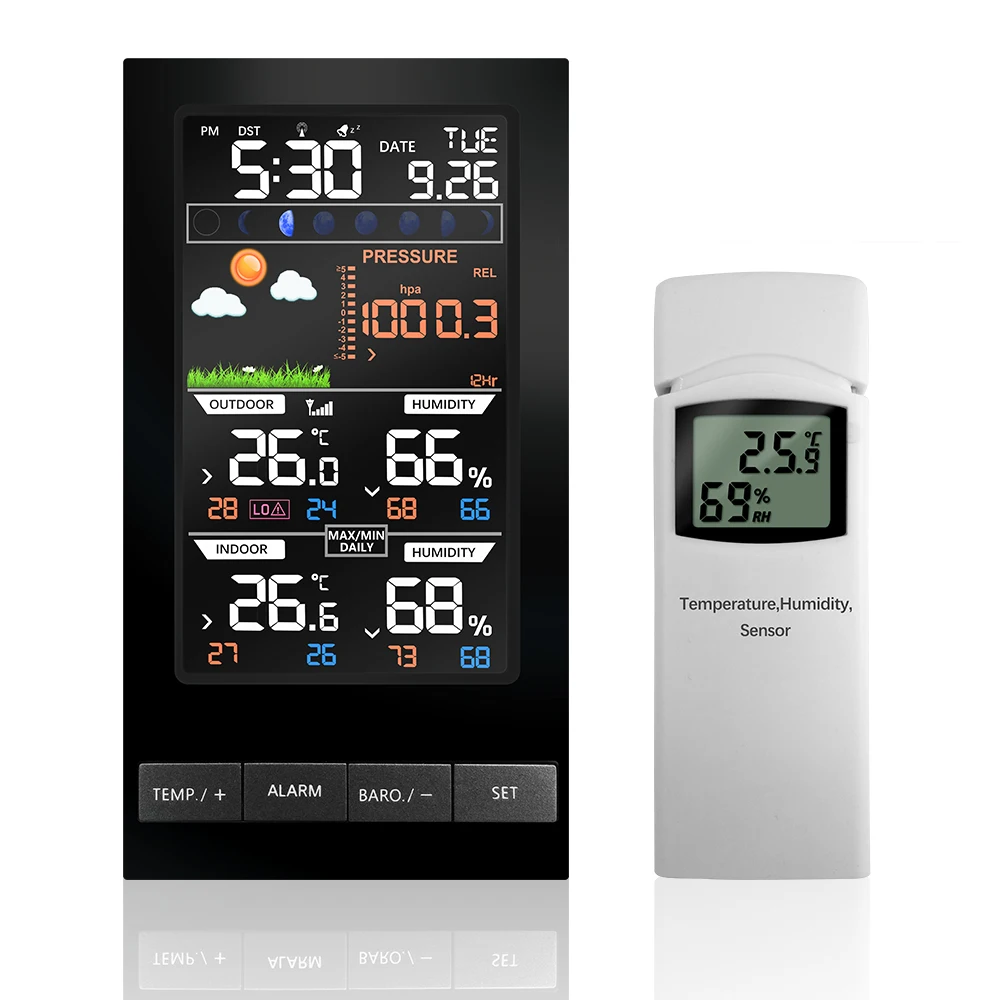 

Digital Display Weather Forecast Clock indoor/outdoor sensor Thermometer hygrometer Radio Control Time