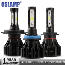 Oslamp H4 H7 H11 H1 светодиодный фары автомобиля лампы Hi-Lo луч бескорпусный светодиод 72 Вт 8000лм 6500 к авто светодиодный фонарь лампочка 12 в 24 в фары