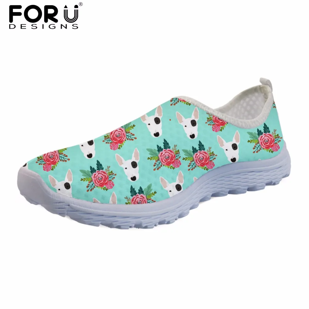 

FORUDESIGNS Women Shoes Bull Terrier Print Mesh Flats Shoes Female Slip-on Light Shoes Casual Breathable Beach Footwear Feminina