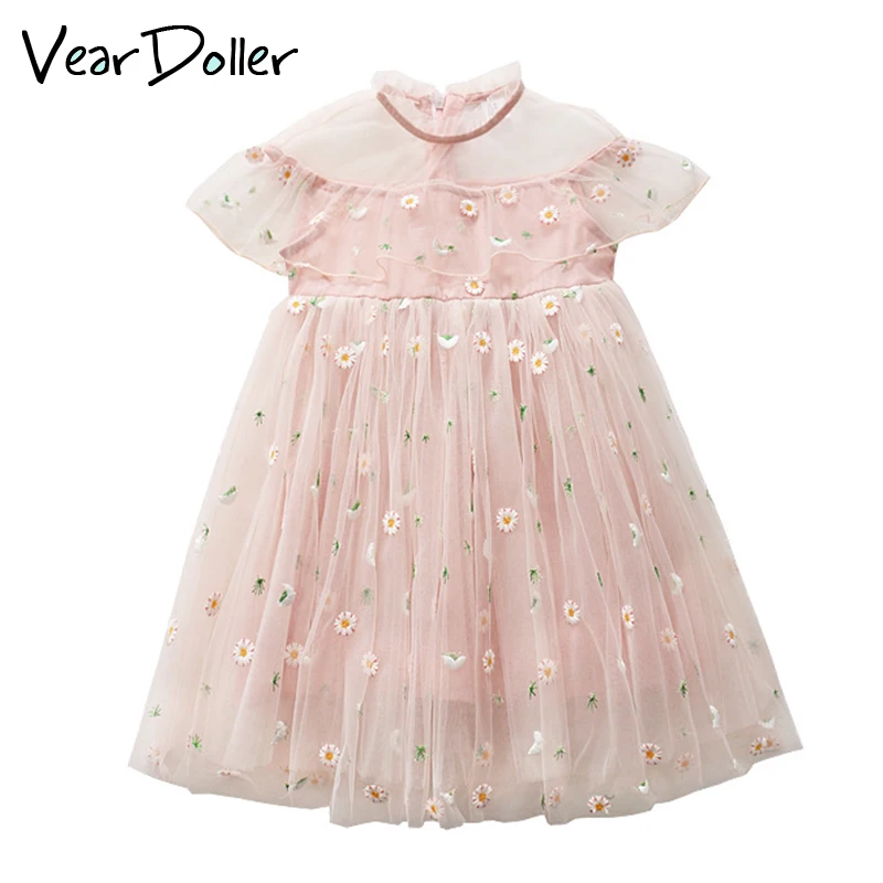 

VearDoller Girls Princess Mesh Dress 2019 New Cute Embroidery Children's Dress Sleeveless Floral Kids Dresses for Girl Ball Gown