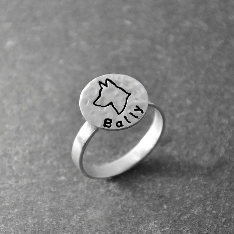 Engravable Ring, Custom Engraving, Silver Dog Ring, Personalized dog