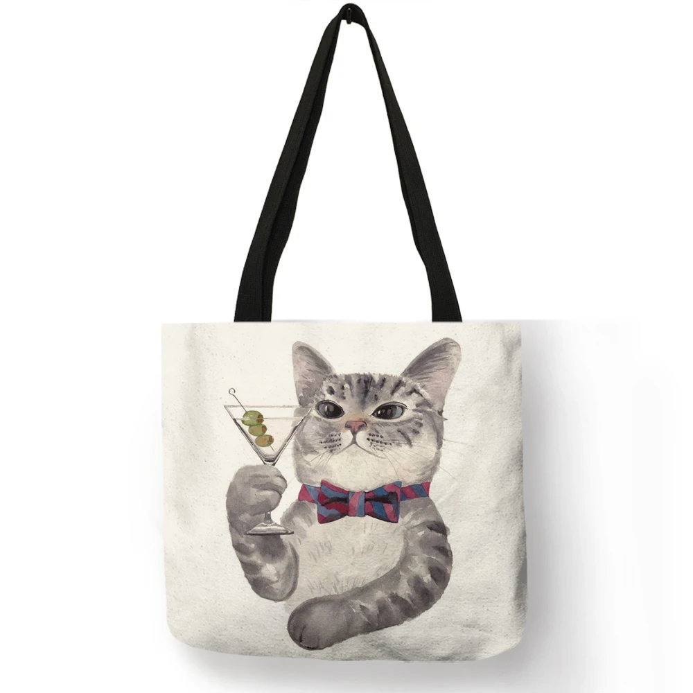 Милая многоразовая сумка для покупок с принтом кота, женские сумки, летняя сумка с короткими ручками, дорожные школьные сумки B06034 - Цвет: 007