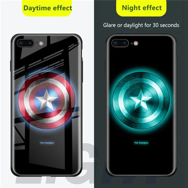 Роскошный светящийся чехол с Бэтменом Marvel Comics для iPhone 11 Pro MAX XS MAX XR 8 7 6s Plus, чехол с закаленным стеклом для телефона s Captain Shield