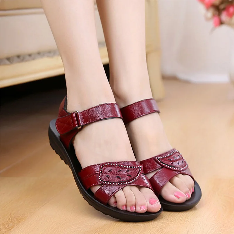 

Summer Women Genuine Leather Flats Sandals Ladies Beach Shoes Comfortable Slippers Chaussure Femme Size 35-41
