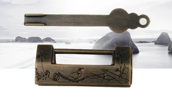 

Top quantity handmade pure brass vintage Magpie Chinese antique lock,casket lock,chinese style furniture carved lock padlock