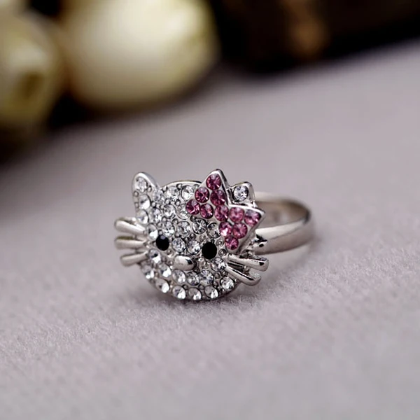 

2019 new Cute Cat Design Rings Fashion Jewelry Girl Lovely Cute Cat Rhinestone Finger Ring Jewelry Gift wholesale New design