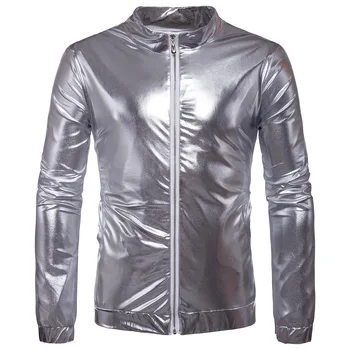 

Nice Fashion Autumn Winter Men Leather Jackets Casual Plus Size Outerwear Gold/sliver Long Sleeve Men Basic Party Jacket Coats