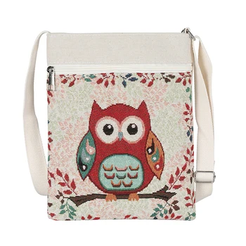 

New Design Embroidery Owl Leaf Zipper Shoulder Bag For Women Canvas Crossbody Bag Female Messenger Bag Gift BB175