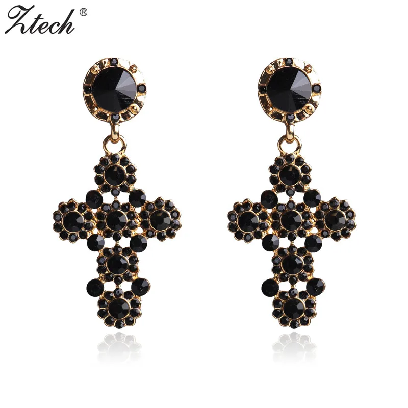 

Ztech New Arrival Vintage Black/ Red Crystal Cross Drop Earrings Women Baroque Neo-Gothic Style Boho Earrings Jewelry Brincos