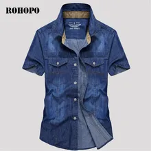 ROHOPO рубашка джинсовая тонкая хлопковая верхняя одежда мужская летняя рубашка с коротким рукавом джинсовая стильная тонкая хлопковая Повседневная рубашка