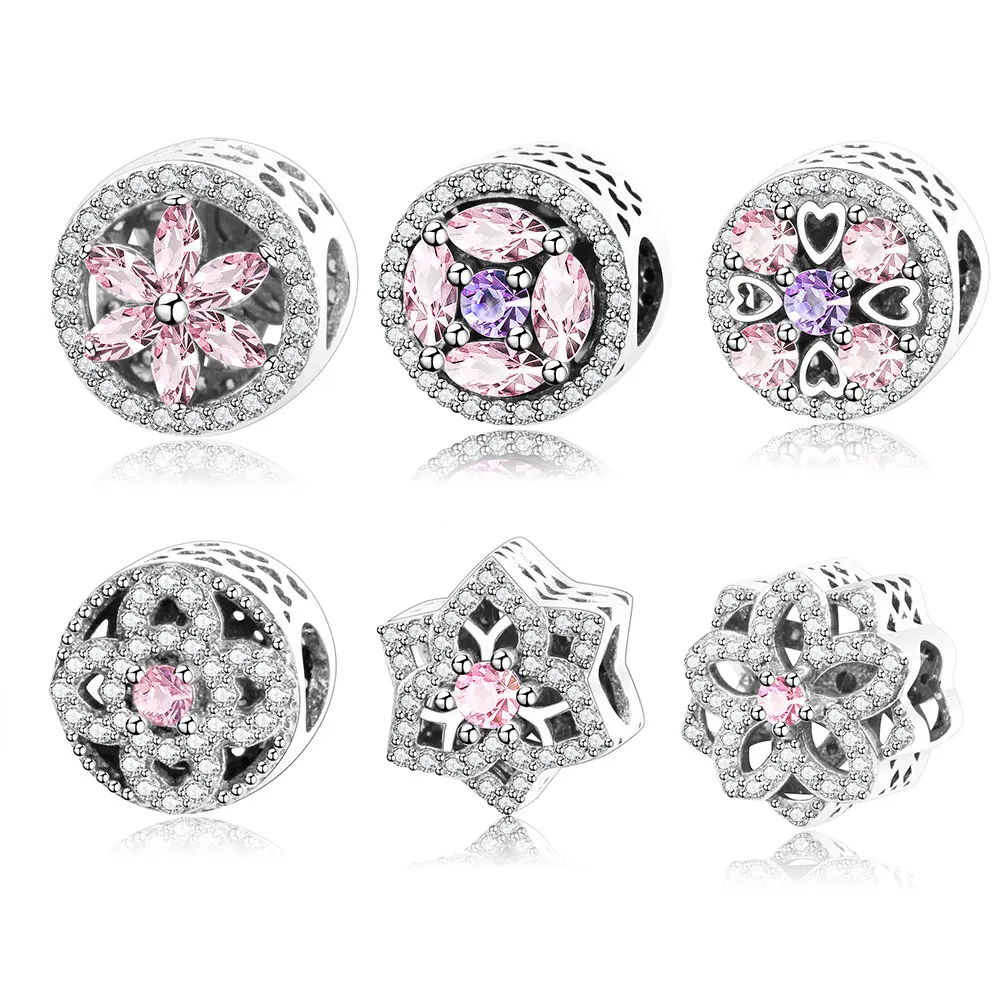 Fits Original Pandora Charm Bracelet Pink Zircon Beads Authertic 100