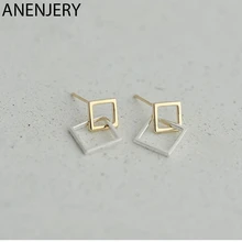ANENJERY, простые двойные квадратные серьги для женщин, 925 пробы, серебряные геометрические серьги, подарок, oorbellen, S-E869