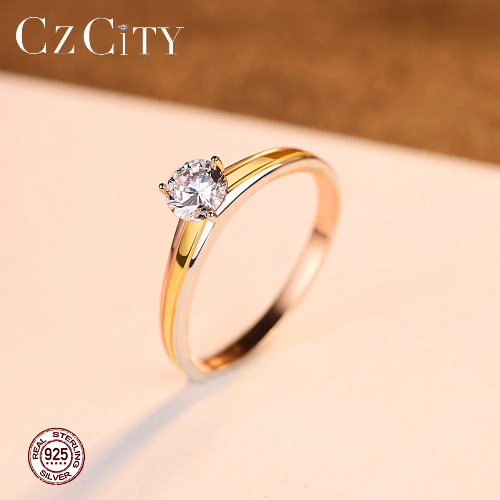 CZCITY трехцветные классические обручальные кольца из чистого 925 пробы серебра для женщин, AAA+ CZ камень, хорошее ювелирное изделие для женщин, Anelli Bijoux