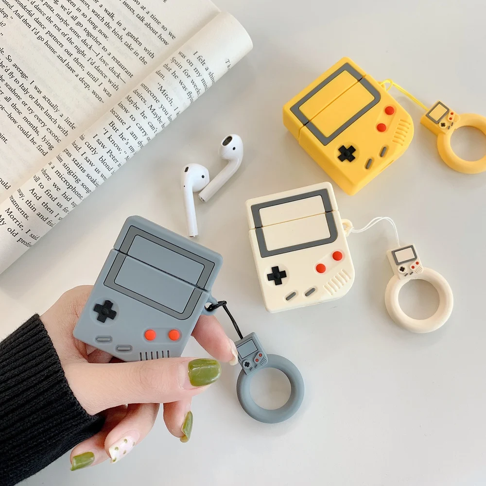 Палец кольцо ремешок беспроводные наушники защитный чехол 3D Ретро Gameboy силиконовые наушники чехол для Apple AirPods 1 2 зарядная коробка