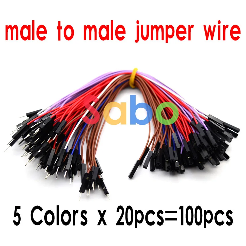 New 100pcs = 5 Colors x 20pcs 1p to 1p 20cm female to male jumper wire