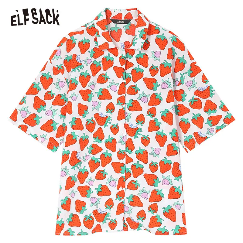 ELFSACK повседневные женские шифоновые рубашки с v-образным вырезом и фруктовым принтом летние свободные женские блузки модные офисные женские топы