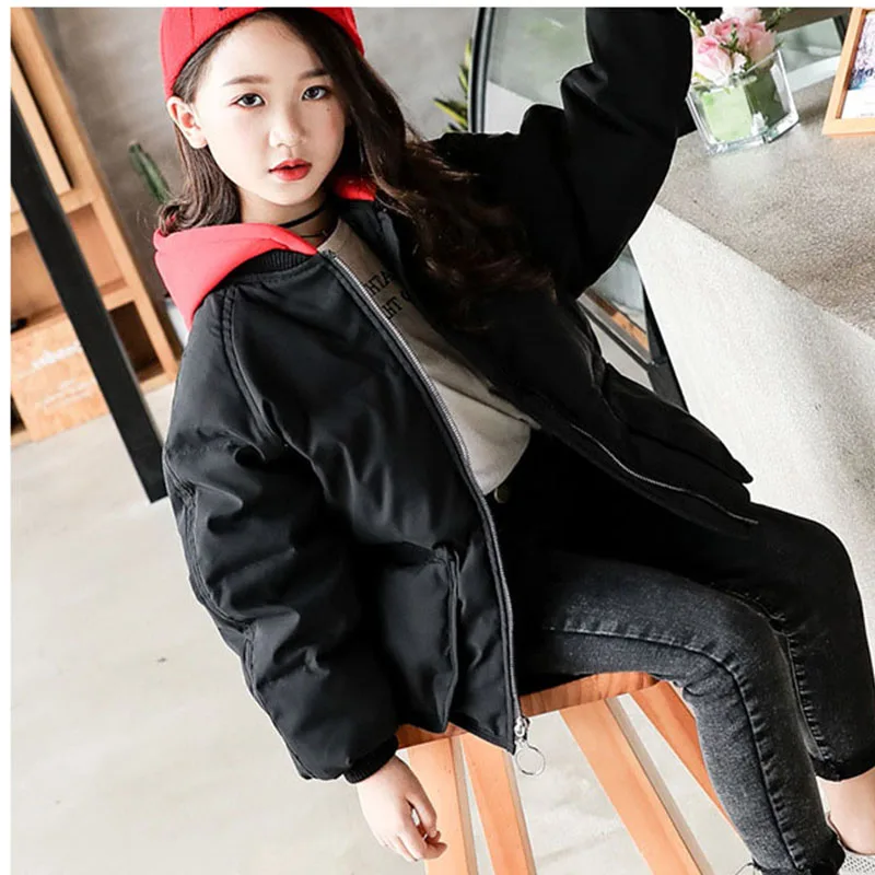 

hooded patchwork white duck down coats kids winter asymmetrical warm jackets for teenage girls zipper outerwear tops clothing