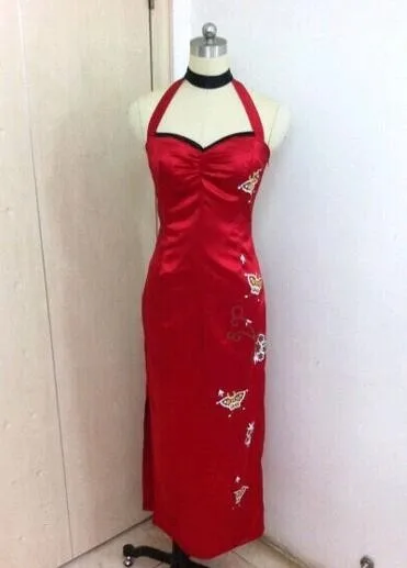 Ada Wong Red Cheongsam Qipao Cosplay Costume Custom Long Prom Dresses with Holster Sexy