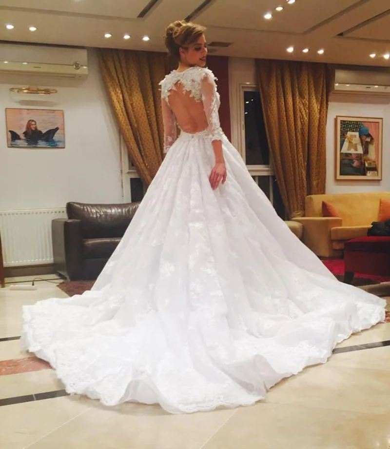 Gorgeous White Wedding Dresses Y Open Back Lace Bridal Gowns Long Gorgeous White Wedding Dresses Y Open Back Lace Bridal Gowns Long Sleeve Court Train Vestido De Noiva In From Weddings Events On