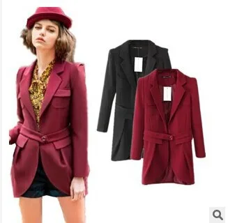 2014 new women CBRL British Wind Hubble bubble sleeve slim belt in personality hem long coat autumn winter frozen | Женская одежда