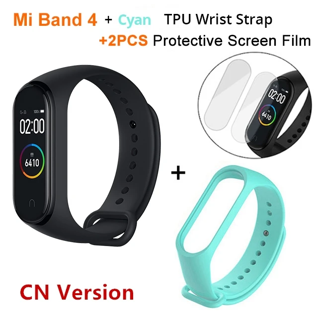 New Original Xiaomi Mi Band 4 Smart Color Screen Bracelet Heart Rate Fitness Bluetooth 5.0 Swimming Waterproof Sports Band - Color: miband4 N Cyan Strap