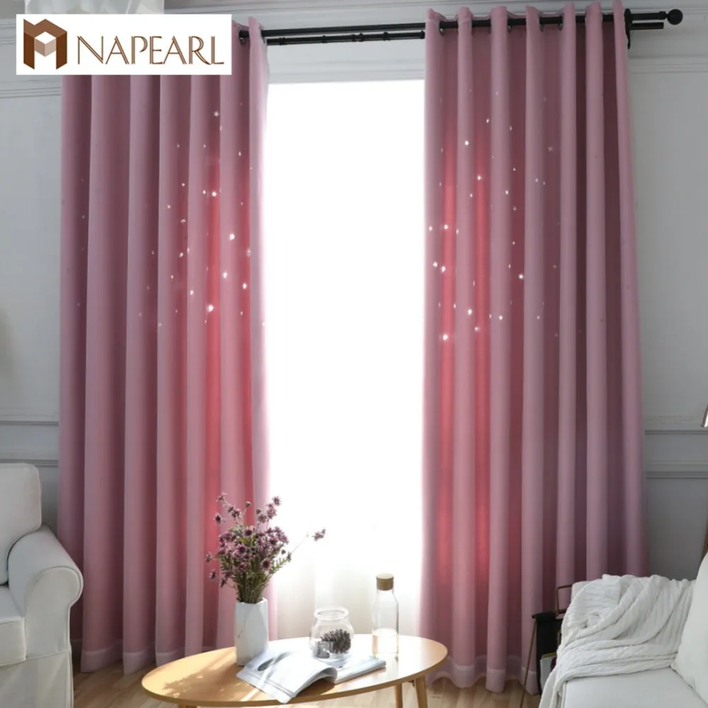 

NAPEARL Solid Blackout Curtains Window Screening Panel Home Decor Curtain with Tulle stars pattern for Living room girl bedroom