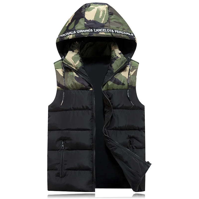 

Winter Cotton Vest For Men Camouflage 2019 Autumn Casual Male Classic Warm Thick Hooded Sleeveless Jacket College Waistcoat Kids