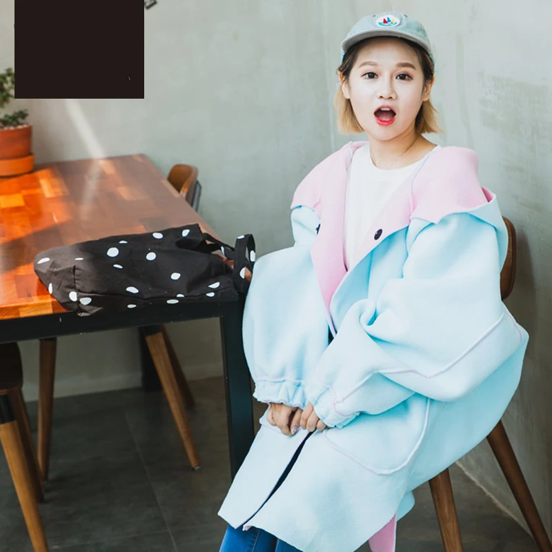 Deux Color Côtés Survêtement Printemps Femmes Harajuku photo Manteau Nouveau Ly439 Veste Color Occasionnel Automne Laine Photo Plus 2018 Longue Capuche Femelle De Usure La Lâche Taille Ipq4x