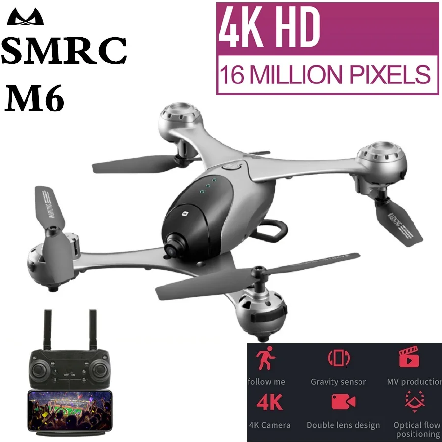 SMRC M6 4K 1080P RC Дрон HD Gimbal двойная камера WIFI FPV Квадрокоптер дистанционное управление