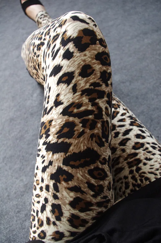 Большие размеры Женская леопардовая расцветка Леггинсы девятый Штаны тонкий моды основной леггинсы