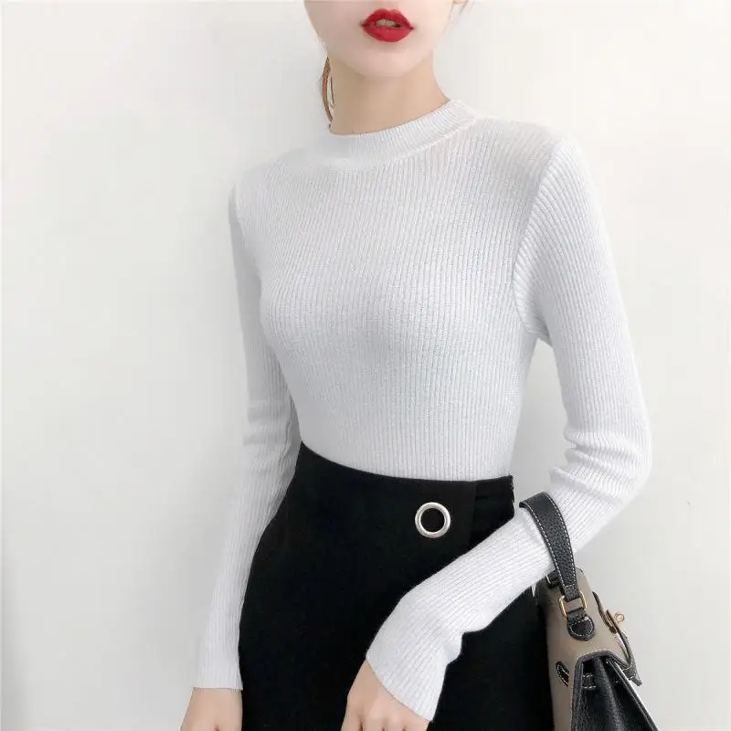 

Shiny Lurex Autumn Winter Sweater Women Long Sleeve Pullover Women Basic Sweaters Turtleneck Korean Style Knit Tops Femme