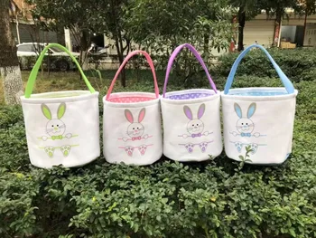 

10pcs/lot bunny easter bucket hot selling new arrival 2019 Easter decoration canvas good quality monogram easter basket