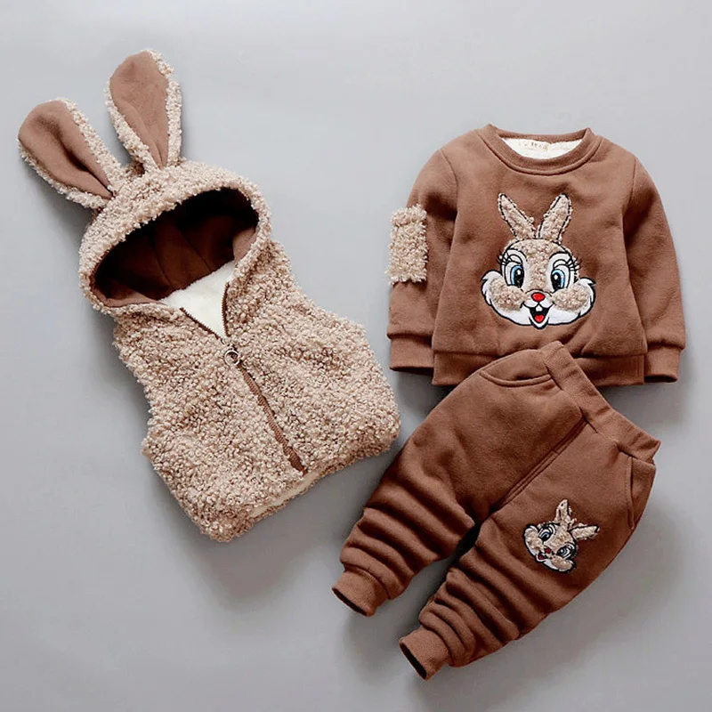 

Kids Baby Girl Clothing Sets 3pcs Cartoon Rabbit 2018 Autumn Winter Children Clothes Vest+Long Sleeve Shirt+Pants Outfit Suits