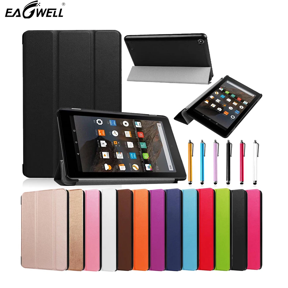 

Ultra Slim PU Leather Case For Amazon New Fire 7 2017 Folding Flip Stand Case Sleep / Wake up Protective Skin Funda Case+stylus