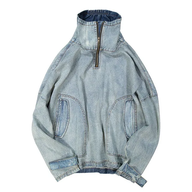 High Quality Men Pullover Jacket Coat Trendy Denim Jacket Autumn Fashion Brand Mens  Loose Jean Jacket Outwear Male Oversize