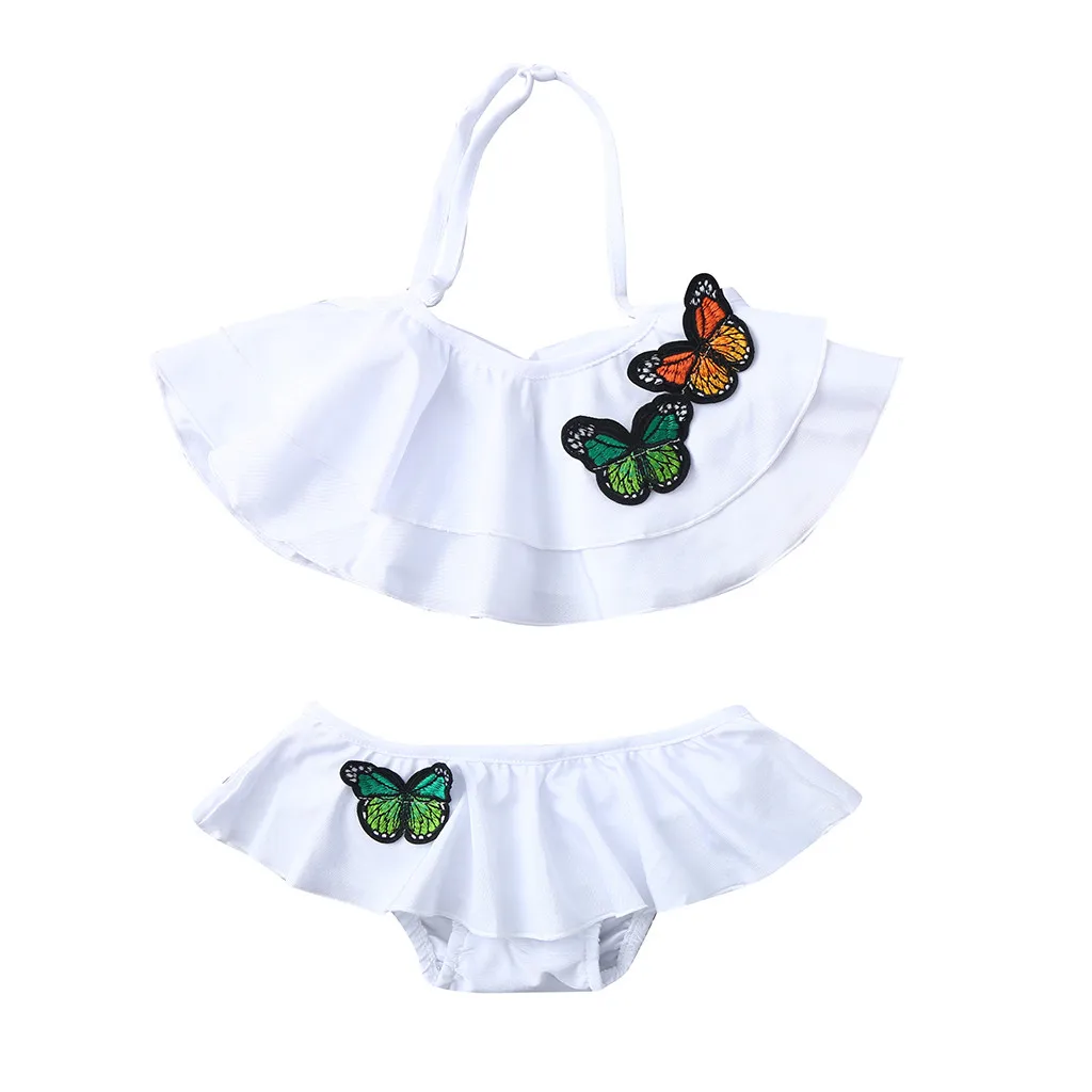 

Children Swimwear fo Girls Kids Polyester Two Piece Swimsuits Bathing Suit Bikini Beach Ruffles Butterfly Print Swimsuit K314