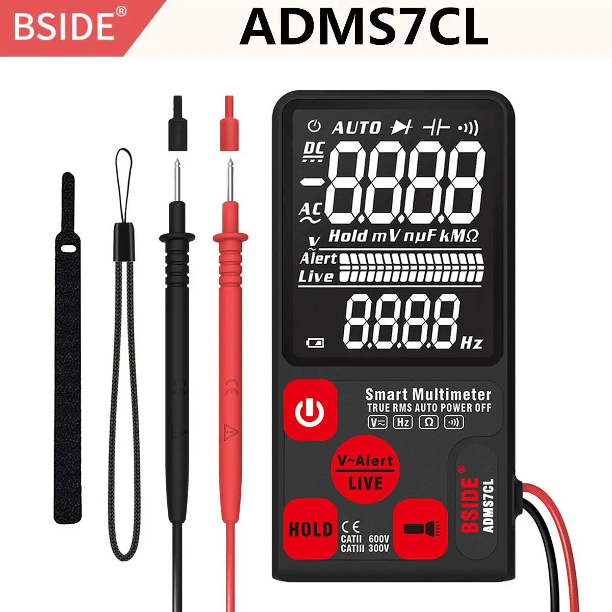 BSIDE ADMS7CL EBTN lcd 3," экран мультиметр True RMS Автоматический диапазон 6000 отсчетов Цифровой вольтметр с Ом Вольт Тест непрерывности - Цвет: ADMS7CL